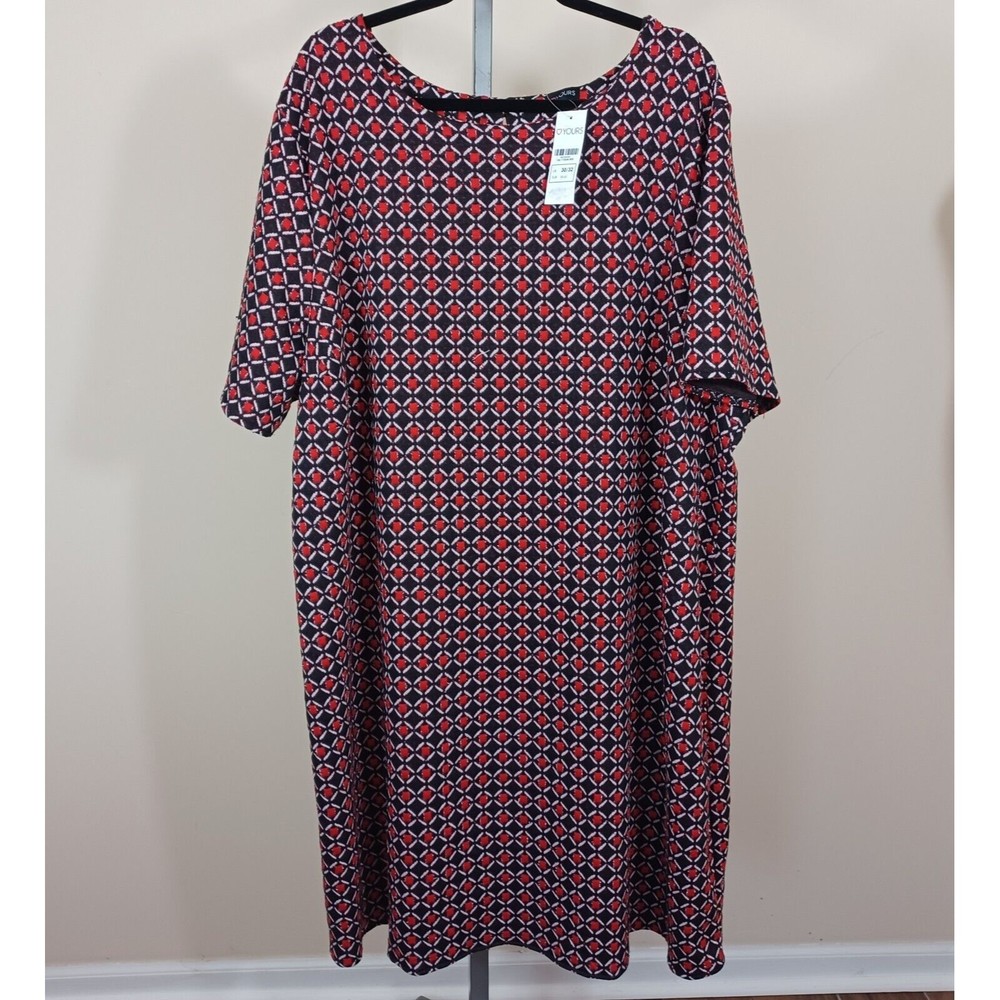 Yours Clothing Geometric Tunic Dress Button Red Black White Women US 26/28 NWT